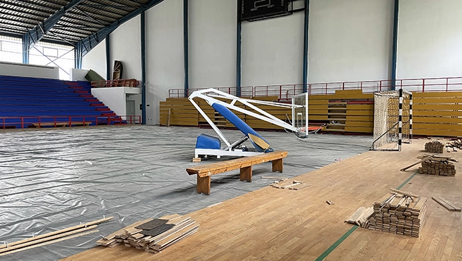 A school gym under construction.