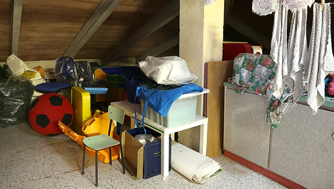 An attic full of clutter.