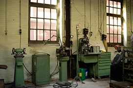 Old commercial equipment in an industrial building.