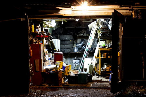garage filled with old debris