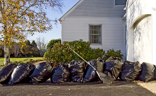 Bags of old debris placed in the backyard