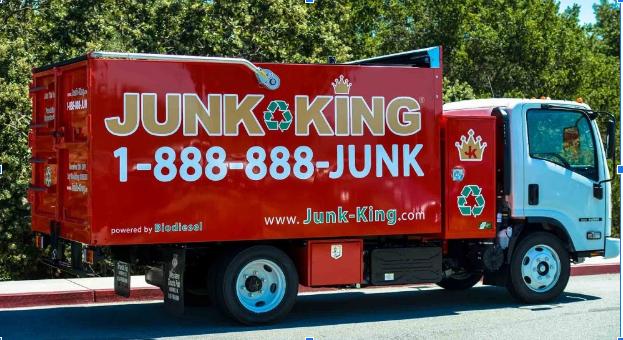 Red Garbage Truck with Words'Junk King' and numbers "888 888
