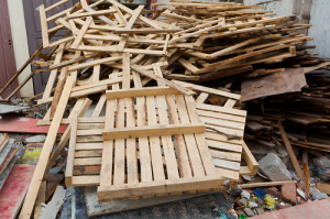 A pile of wooden construction waste material