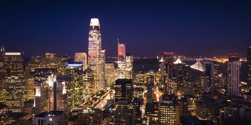 South of Market San Francisco skyline at night with Salesforce Tower