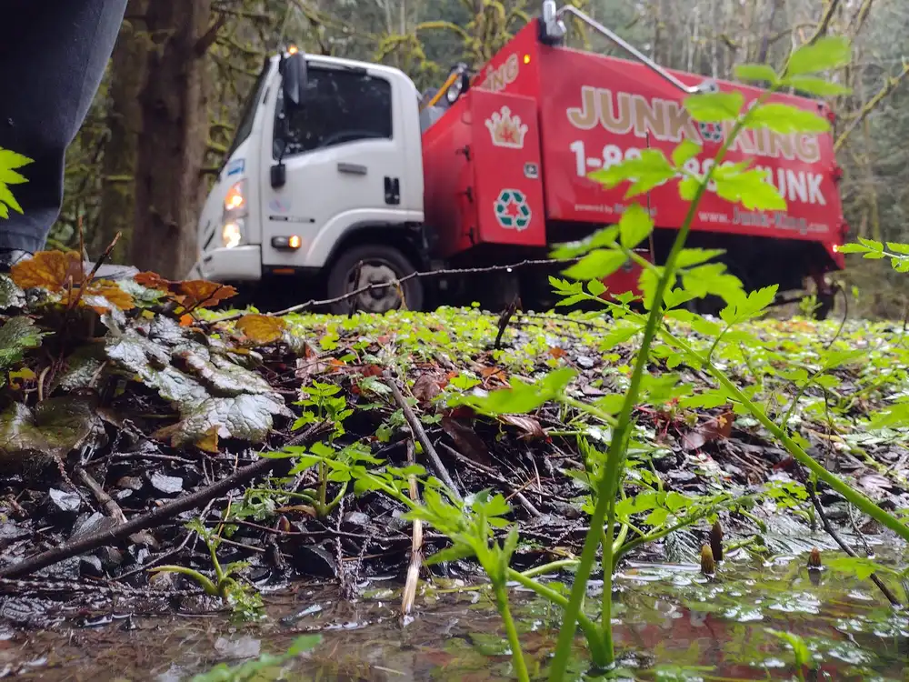 Junk King crew removing construction debris from a residential renovation site