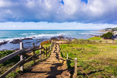 Moss Beach oceanfront trail and coastal pathway scenic view