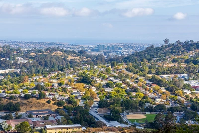 Aerial view of residential homes in San Mateo County