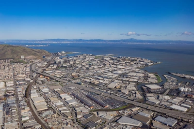 Industrial coastline aerial view of South San Francisco