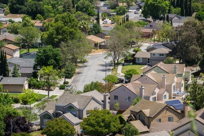 Suburban neighborhood view in Westborough, San Mateo County
