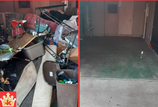 Before and after images of a garage.