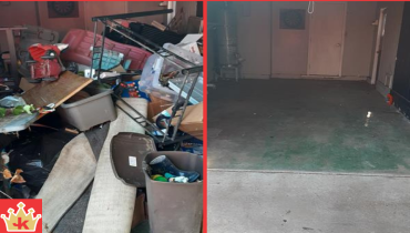 Before and after images of a garage.