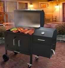 A black grill with an open lid.